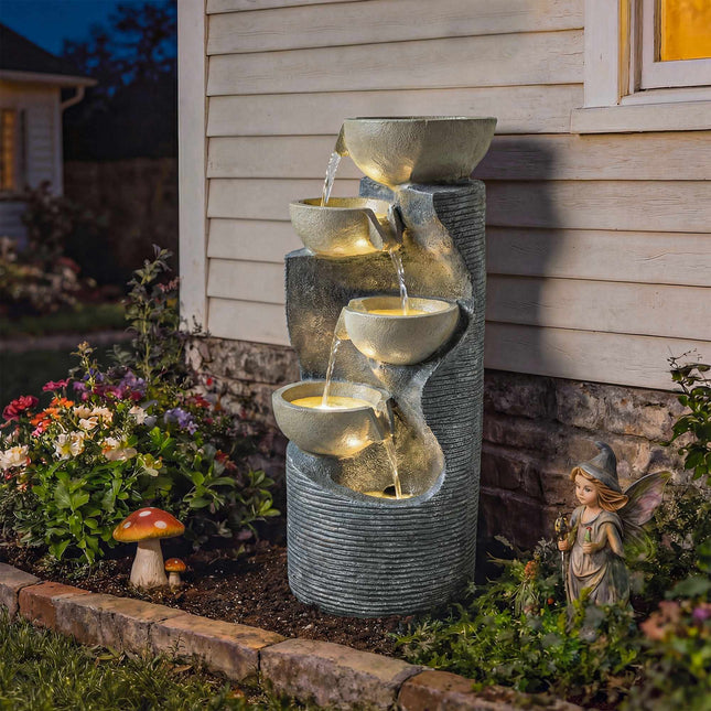Fântână de exterior din rășină cu lumini LED, 80 cm