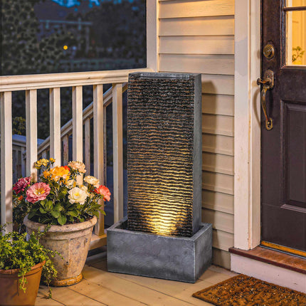 Fântână de exterior din rășină cu lumini LED, 80 cm