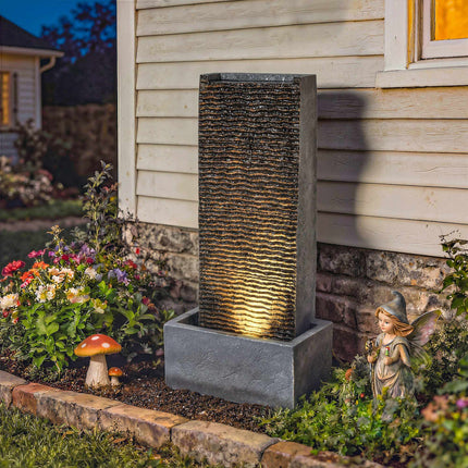 Fântână de exterior din rășină cu lumini LED, 80 cm