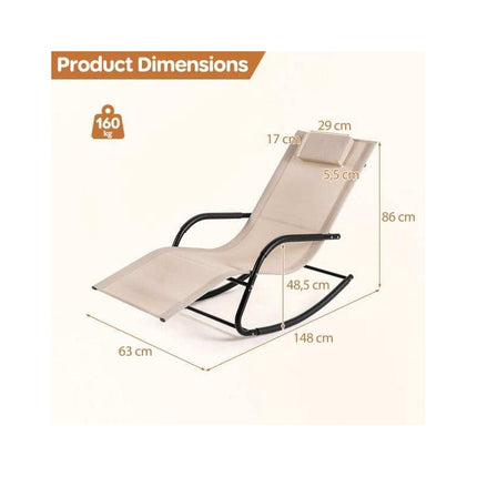 Outdoor Rocking Lounger with Removable Headrest, 160 kg Capacity, Beige