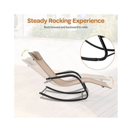 Outdoor Rocking Lounger with Removable Headrest, 160 kg Capacity, Beige