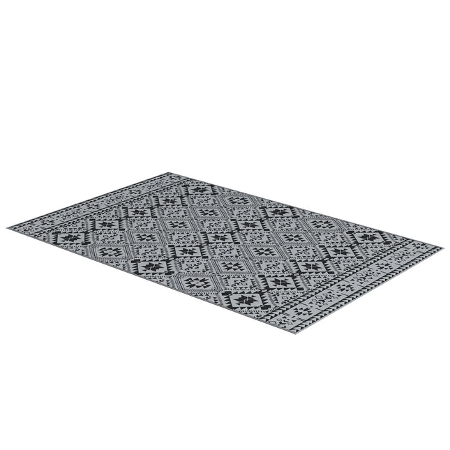 Covor de exterior, covor din plastic hidrofug, reversibil, pentru camping & terasă, negru+gri, 182X274Cm