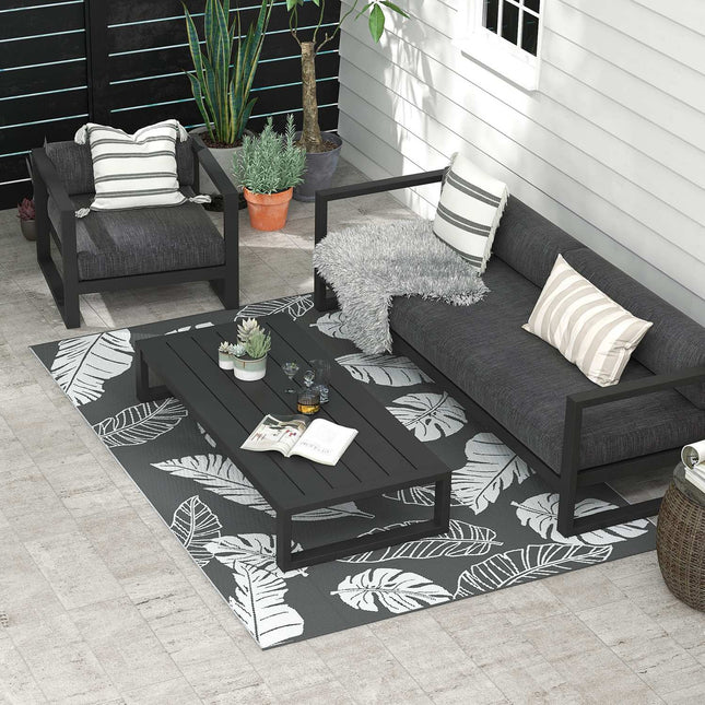 Covor de exterior Covor din plastic rezistent la intemperii, design cu două fețe pentru balcon și terasă, gri+alb, 182X274Cm