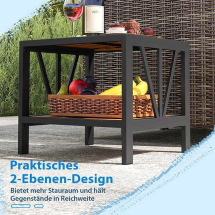 Masă laterală de exterior cu orificiu pentru umbrelă, metal, 52x46x45 cm