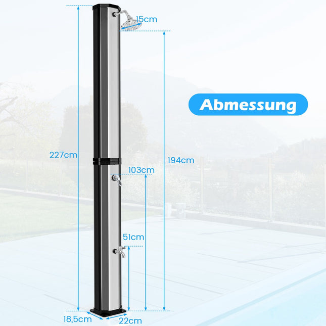 Duș solar exterior, 60L, 227cm, cap pivotant