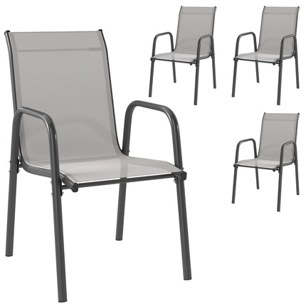 Scaune de grădină suprapuse pentru exterior, cadru metalic, set de 4