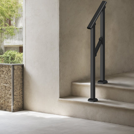 Outdoor Stair Handrail, 1-2 Step Carbon Steel, Black
