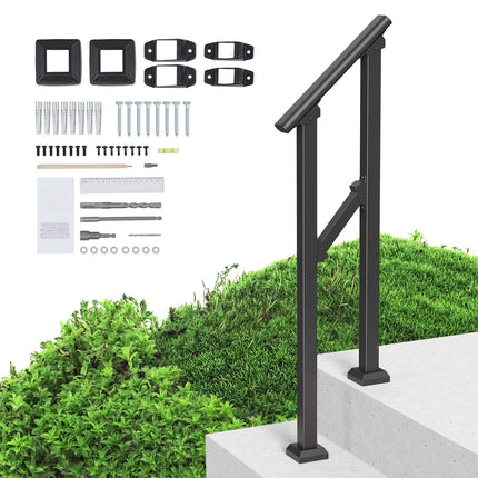 Outdoor Stair Handrail, 1-2 Step Carbon Steel, Black