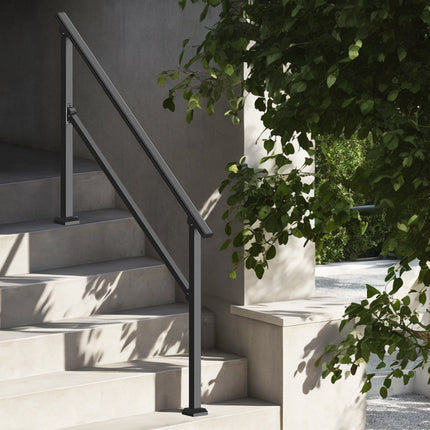 Outdoor Stair Handrail, 4-5 Steps, Carbon Steel, Black