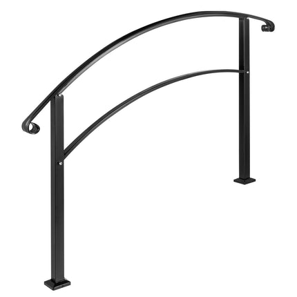 Outdoor Stair Handrail, 5-Step Adjustable Wrought Iron, Black