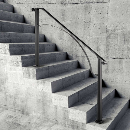 Outdoor Stair Handrail, Wrought Iron, Fits 4–5 Steps, Black