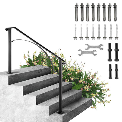 Outdoor Stair Handrail, Wrought Iron, Fits 4–5 Steps, Black