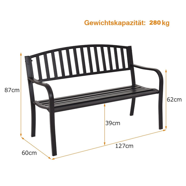Bancă de grădină din oțel pentru exterior, rezistentă la intemperii, capacitate 280 kg