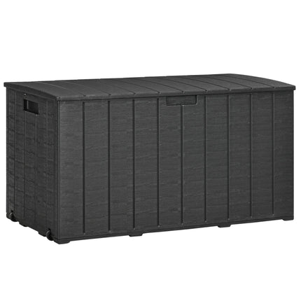 Cutie de depozitare pentru exterior, 366 l, impermeabilă, din plastic, cu roți