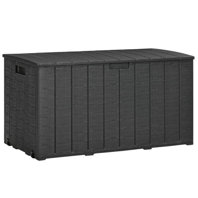 Cutie de depozitare pentru exterior, 366 l, impermeabilă, din plastic, cu roți