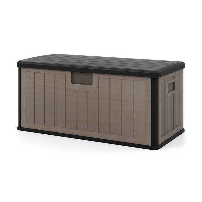 Cutie de depozitare pentru exterior, impermeabilă 378 l, capac cu încuietoare, neagră/maro