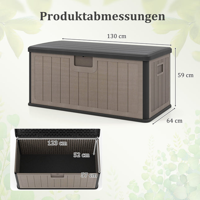 Cutie de depozitare pentru exterior, impermeabilă 378 l, capac cu încuietoare, neagră/maro