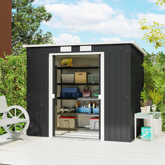 Șopron de depozitare pentru exterior, ferestre cu ventilație, uși glisante, oțel, 213x130x172 cm