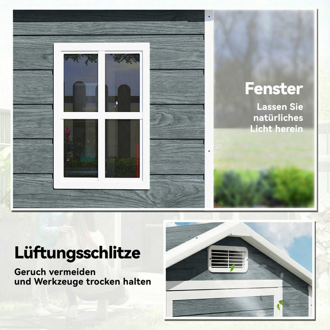 Șopron de exterior cu fereastră, ventilație, încuietoare – Gri