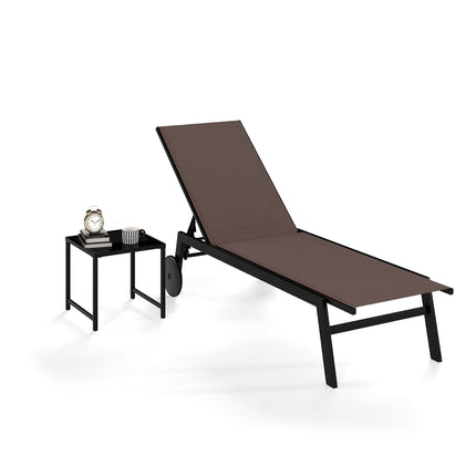 Set șezlong exterior cu spătar și masă reglabile