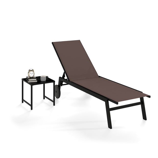 Set șezlong exterior cu spătar și masă reglabile