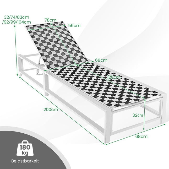 Șezlong de exterior cu roți, spătar reglabil, capacitate 180 kg