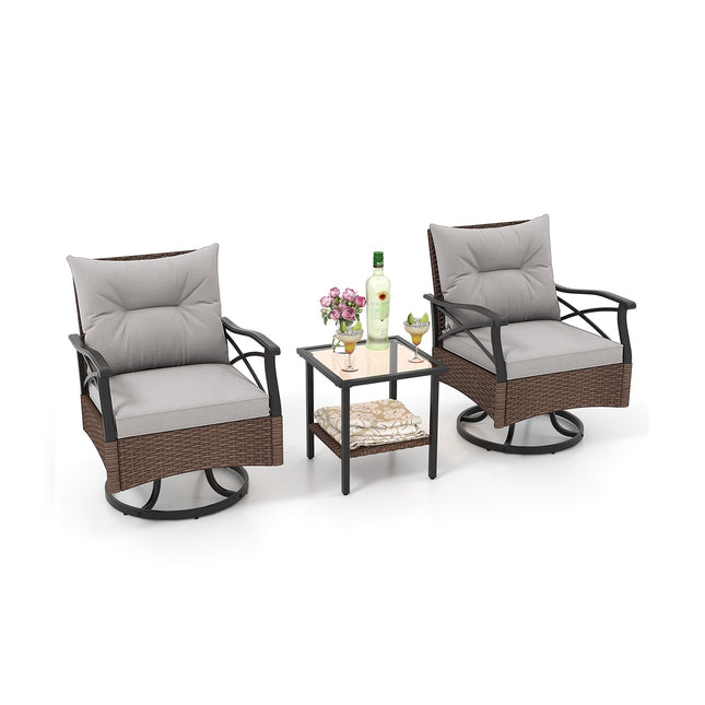 Set balansoar rotativ pentru exterior, 3 piese cu masă de sticlă
