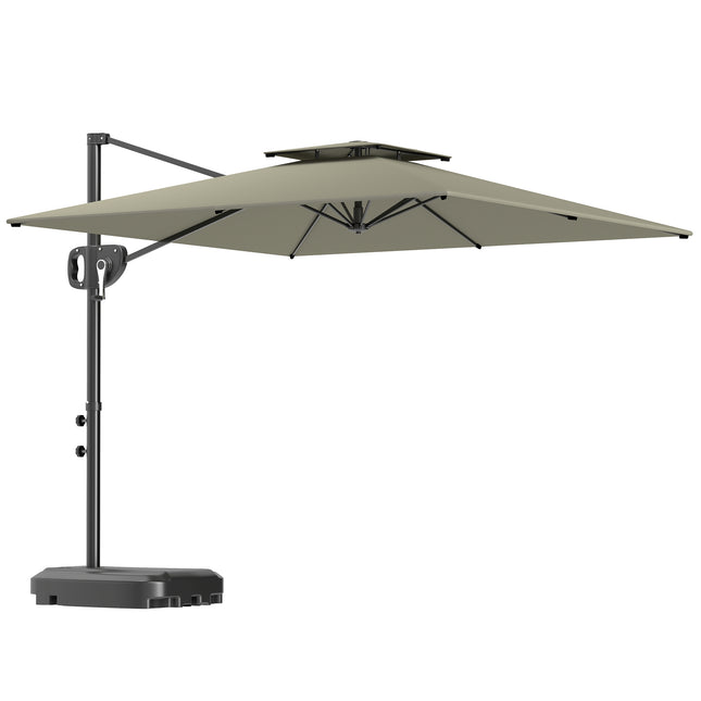 Umbrelă de exterior cu înclinare și bază, protecție UV, gri deschis