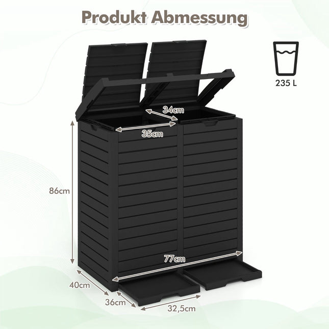 Coș de gunoi exterior, 235L, compartiment dublu, negru