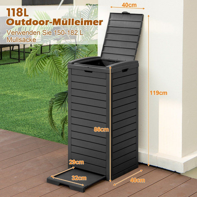 Coș de gunoi în aer liber cu capac, tavă extensibilă, 118 l, negru