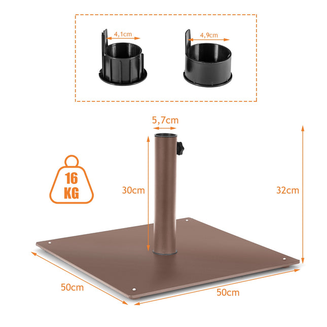 Bază pentru umbrelă de exterior, suport metalic pătrat de 50 cm, maro