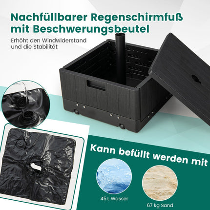 Suport pentru umbrelă de exterior cu masă și roți, HDPE, negru