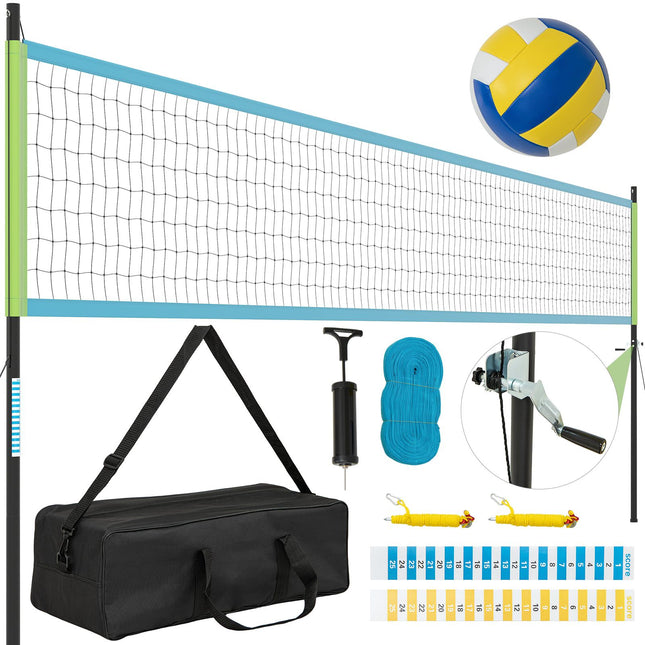 Set fileu de volei pentru exterior, înălțime reglabilă, verde, 9,5 x 1 m