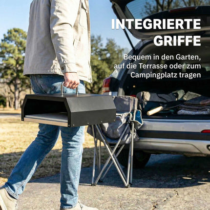 Cuptor de pizza pe lemne pentru exterior, 3 în 1, cu piatră și paletă