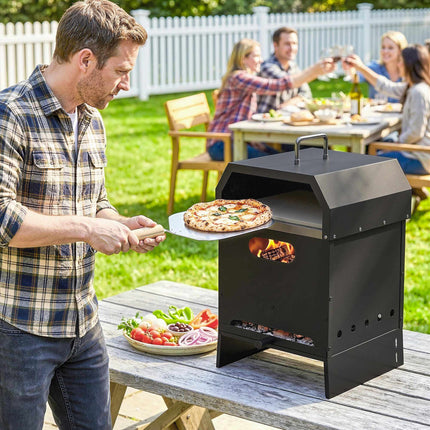 Cuptor de pizza pe lemne pentru exterior, 3 în 1, cu piatră și paletă