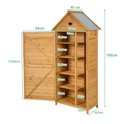Șopron de grădină din lemn pentru exterior cu 5 rafturi, 70x35,5x160 cm