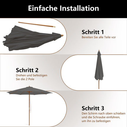 Umbrelă de terasă din lemn, 300 cm, înălțime reglabilă