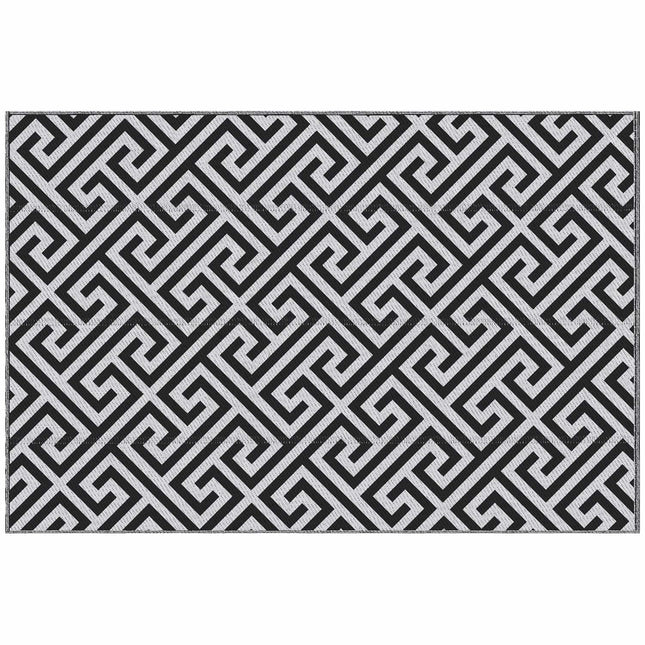 Covor exterior covor plastic design fata-verso hidrofug pentru terasa balcon negru alb 152 x 243 cm