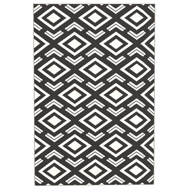 Covor exterior, covor exterior rezistent la intemperii cu geanta de transport, covor pliabil, stil boho, covor exterior pentru living, balcon, gradina, terasa, baie, hol, bucatarie, 182 x 274 cm negru + alb Aosom