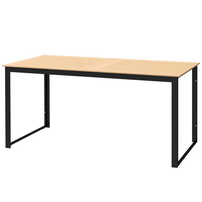 Masa de gradina pentru 6 persoane 160 x 80 cm Masa de balcon rezistenta la intemperii cu design sipci aspect lemn, masa bufet masa metalica de camping masa de terasa masa exterioara pentru gradina, terasa balcon teak Aosom