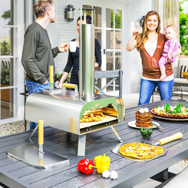 Cuptor pentru pizza de exterior, cuptor pentru pizza pe lemne din inox, cuptor cu piatra de pizza de 1 cm grosime, picior rabatabil, capac pentru lopata pizza, cuptor portabil cu lemne, cuptoare pizza pentru camping, gradina, petrecere