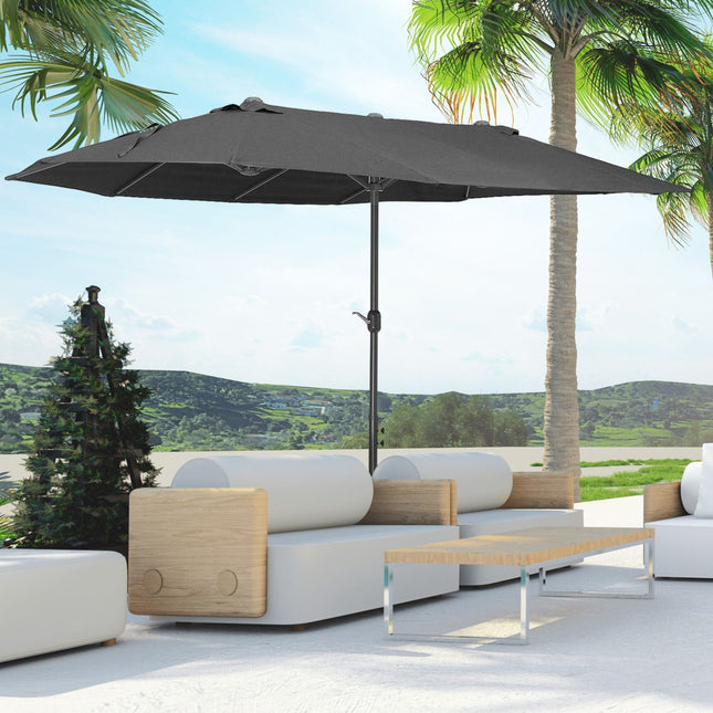 Outsunny Parasol Umbrelă de grădină Umbrelă de piață Umbrelă de soare dublă Umbrelă de terasă cu manivelă Oval negru 460 x 270 x 240 cm