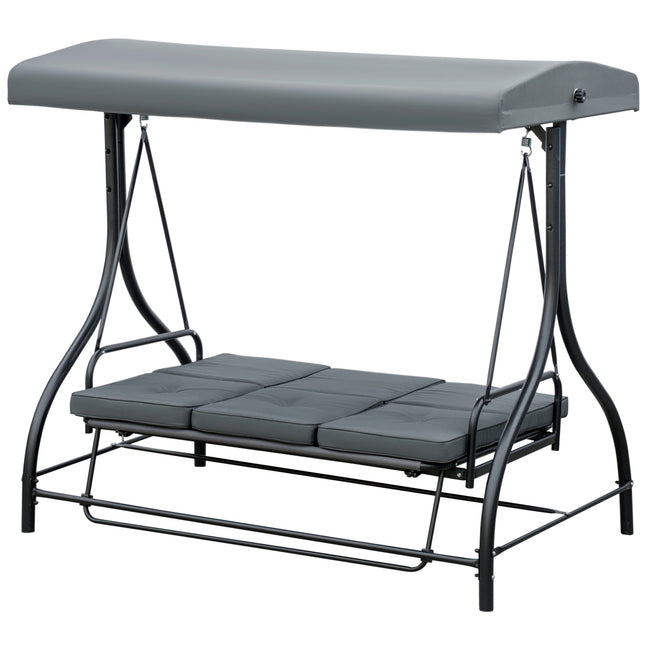 2-in-1 Reclining garden swing bench, 3-seater, dark grey
