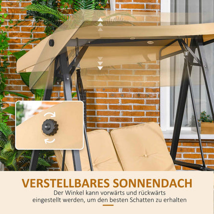 Outsuuny Hollywood leagăn leagăn de grădină cu 3 locuri cu copertina reglabilă, leagăn cu încărcare de până la 220 kg, șezlong de grădină pentru grădină, terasă, 138 x 106 x 174 cm, bej