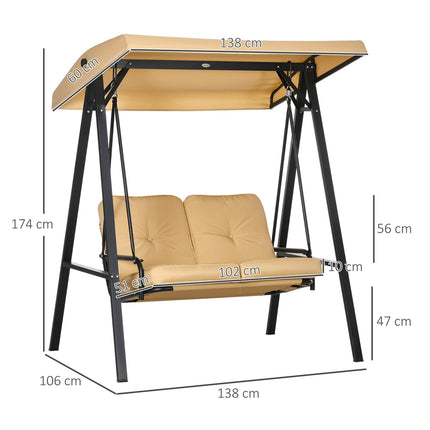 Outsuuny Hollywood leagăn leagăn de grădină cu 3 locuri cu copertina reglabilă, leagăn cu încărcare de până la 220 kg, șezlong de grădină pentru grădină, terasă, 138 x 106 x 174 cm, bej
