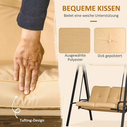 Outsuuny Hollywood leagăn leagăn de grădină cu 3 locuri cu copertina reglabilă, leagăn cu încărcare de până la 220 kg, șezlong de grădină pentru grădină, terasă, 138 x 106 x 174 cm, bej