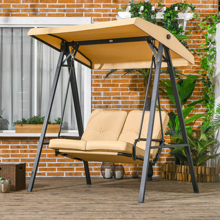 Outsuuny Hollywood leagăn leagăn de grădină cu 3 locuri cu copertina reglabilă, leagăn cu încărcare de până la 220 kg, șezlong de grădină pentru grădină, terasă, 138 x 106 x 174 cm, bej