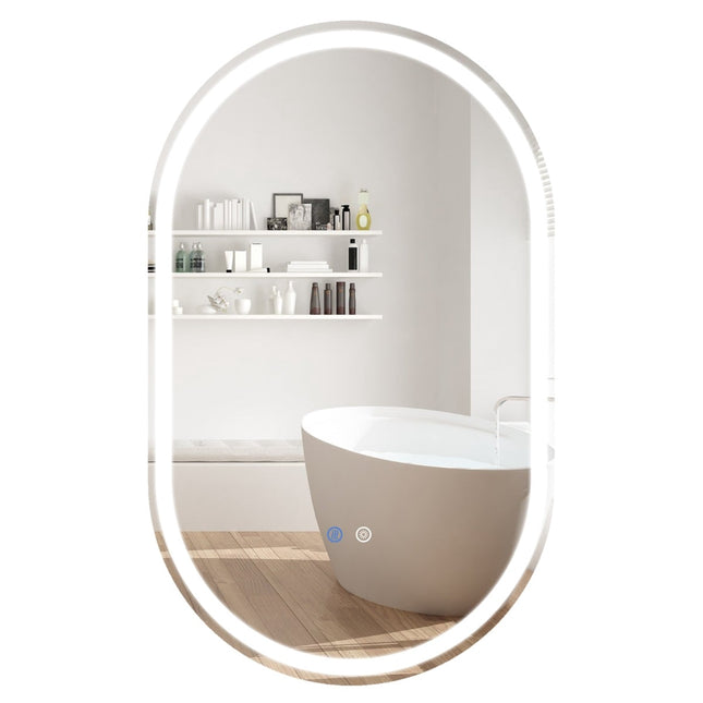 Oglindă ovală pentru baie cu LED, 90x55 cm, anti-aburire, reglabilă intensitatea luminii