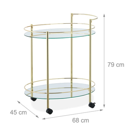 Cărucior de servire oval de culoare aurie