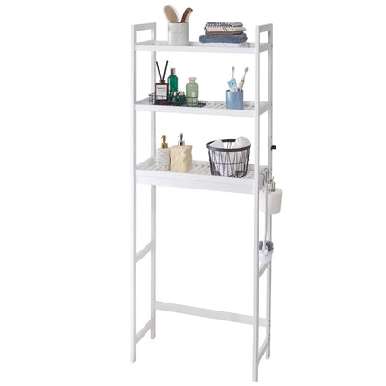 Over-The-Toilet Storage Rack, 3-Tier Bamboo, White, 3 Hooks